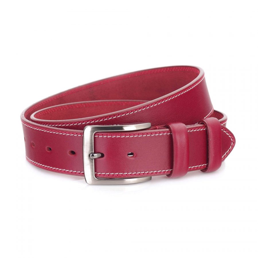 mens raspberry leather belt for jeans wide thick 4 0 cm 1