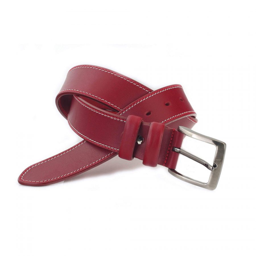 mens raspberry leather belt for jeans wide thick 4 0 cm 3