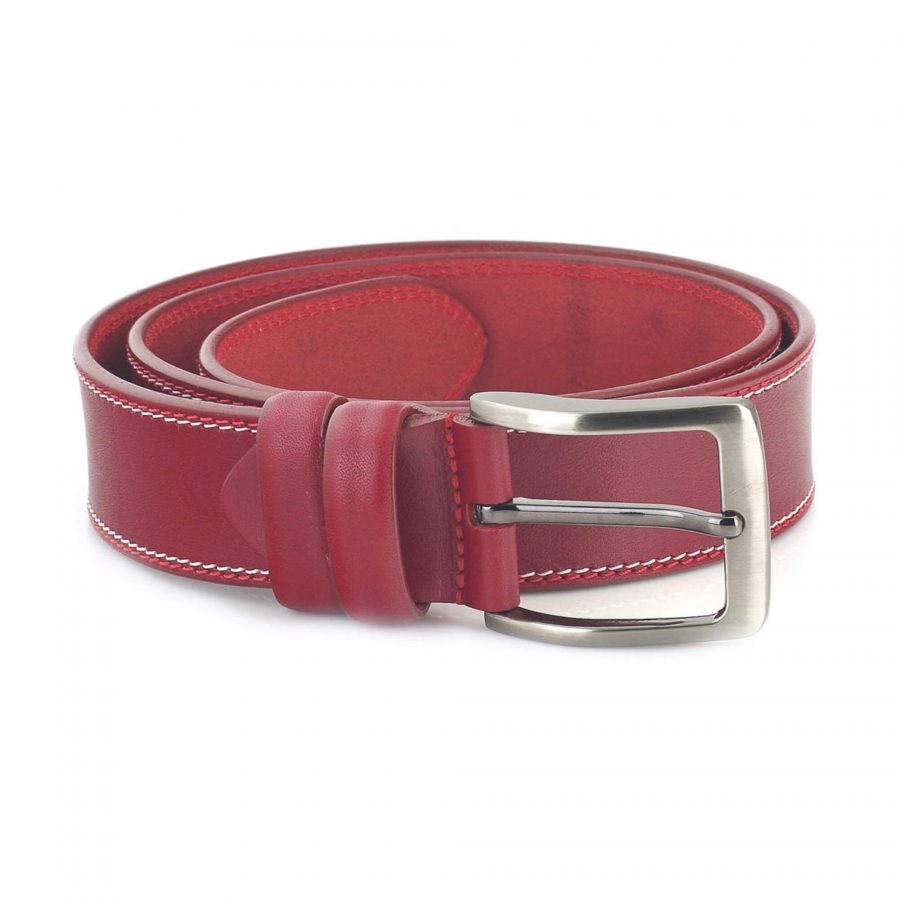 mens raspberry leather belt for jeans wide thick 4 0 cm 4