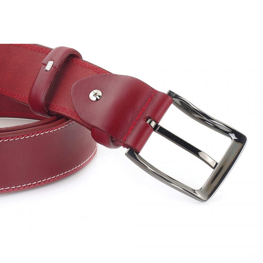 mens raspberry leather belt for jeans wide thick 4 0 cm 7