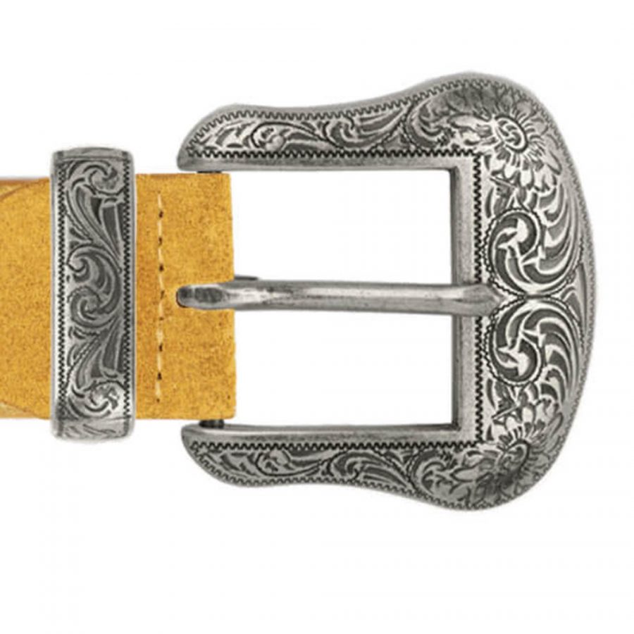 mustard suede western belt with silver buckle copy
