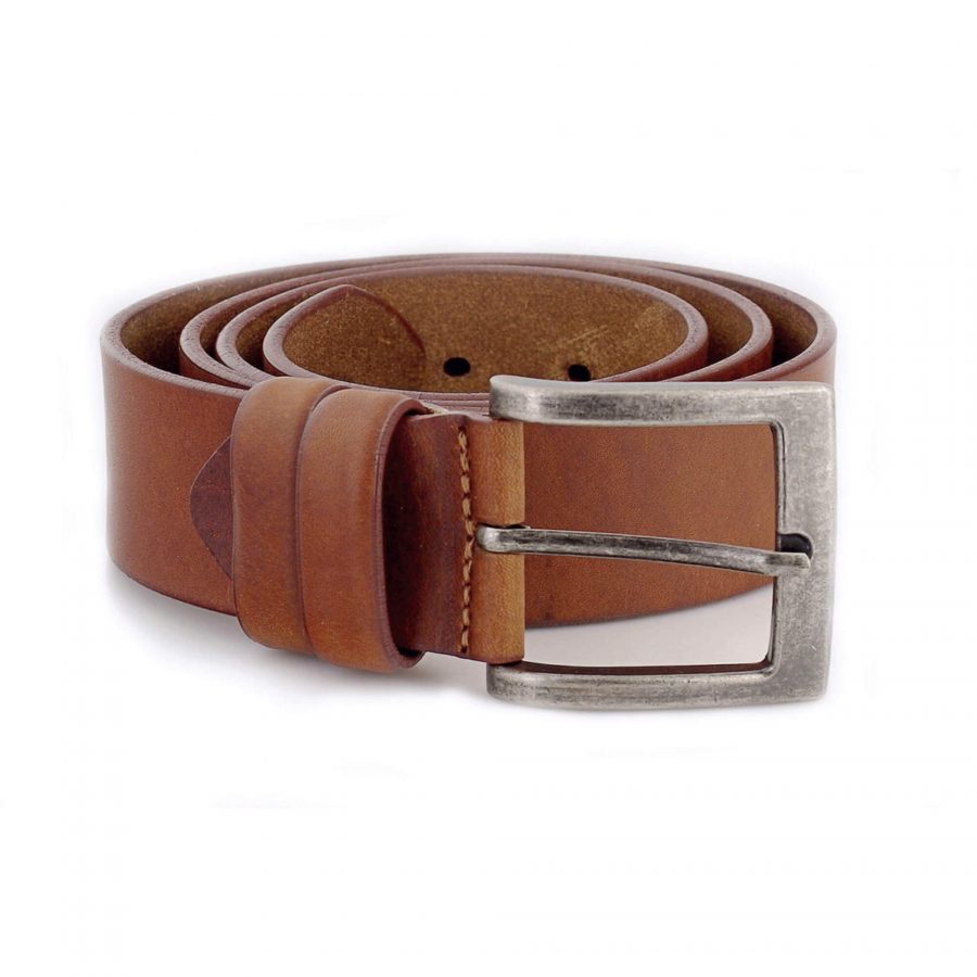 tan cowhide mens belt for jeans thick leather wide 3