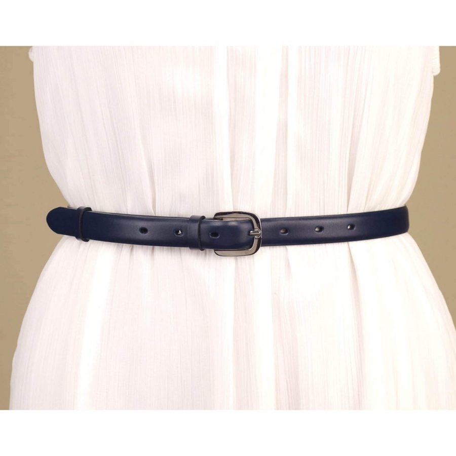 thin lady navy blue leather belt for dress 2