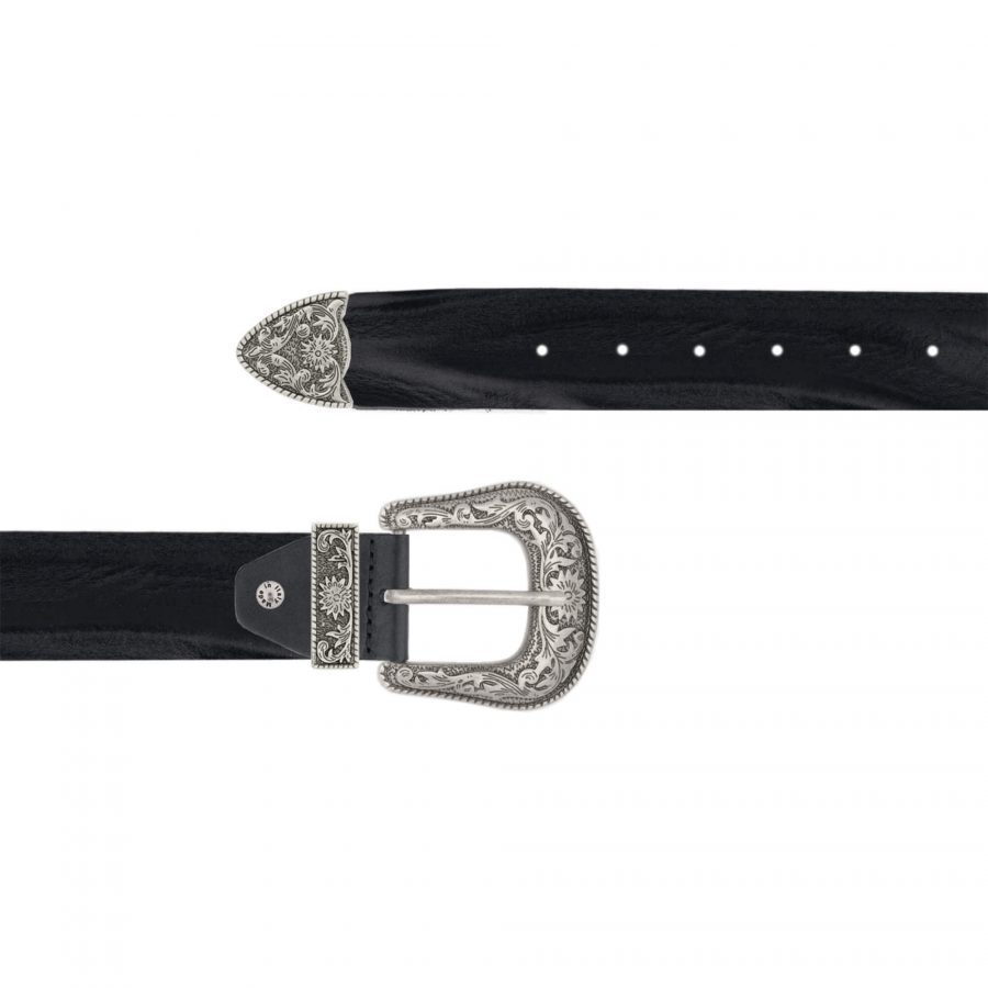 wide western belt genuine leather with silver buckle 1