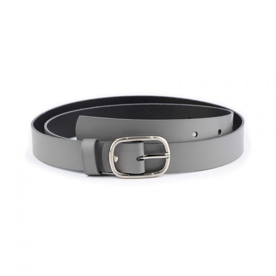women s grey belt with oval buckle real leather 1 1 8 inch 1