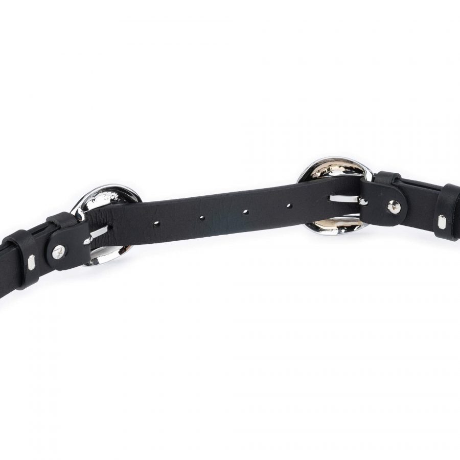 womens double buckle belt black genuine leather 5