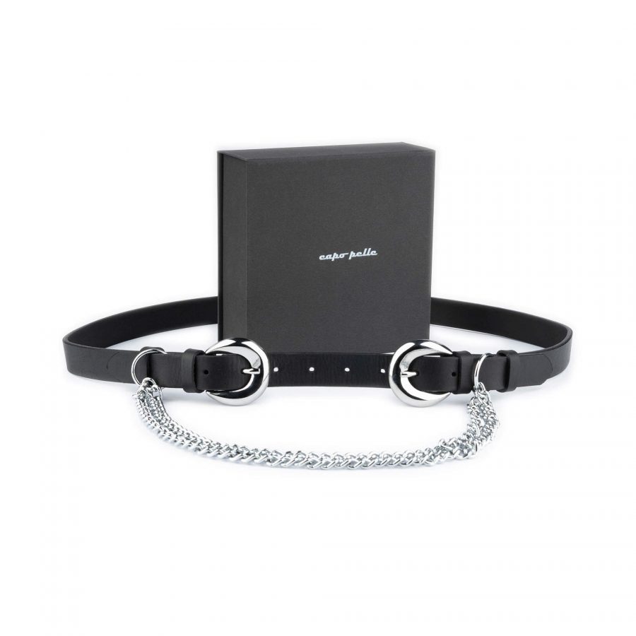 womens double buckle belt with silver chain 1