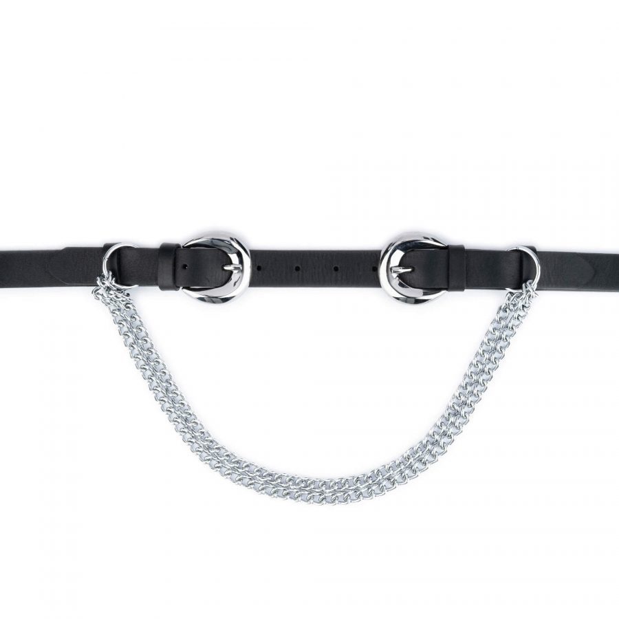 womens double buckle belt with silver chain 5