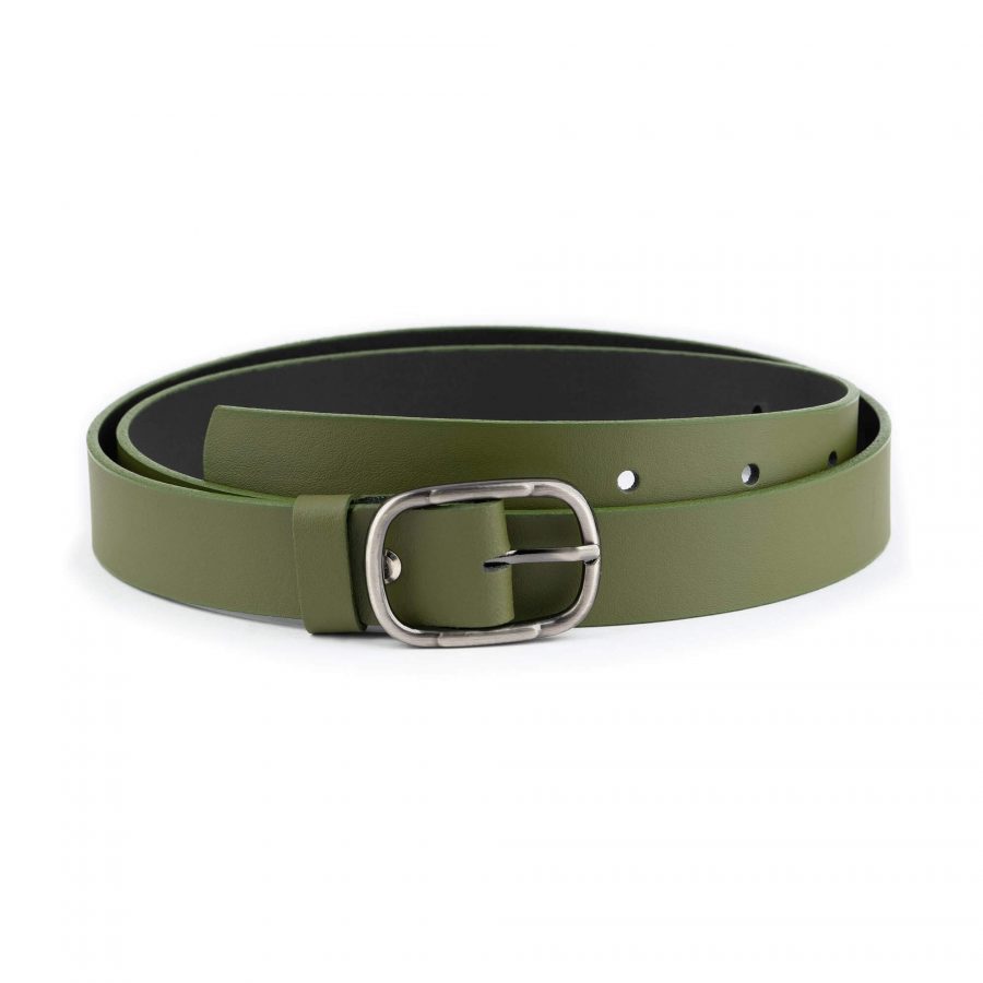 womens khaki green belt with buckle genuine leather 1