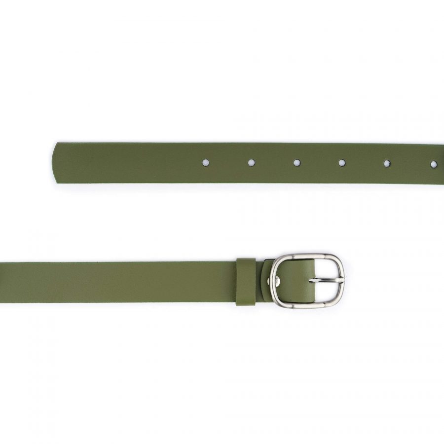 womens khaki green belt with buckle genuine leather 2