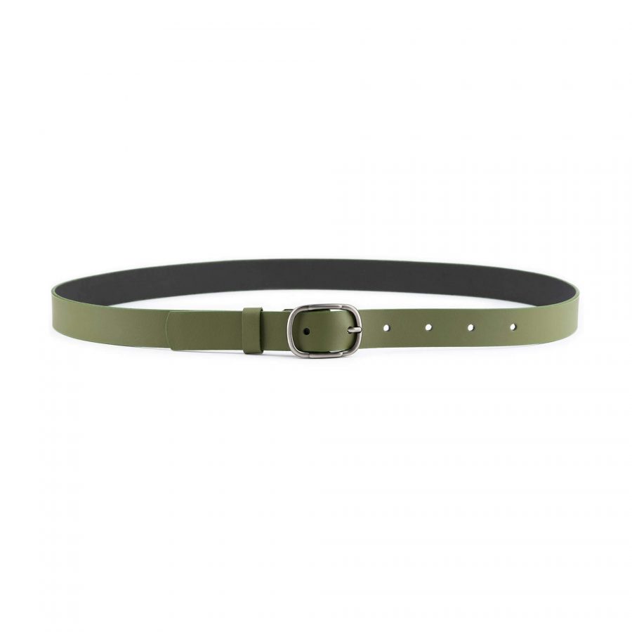 womens khaki green belt with buckle genuine leather 8