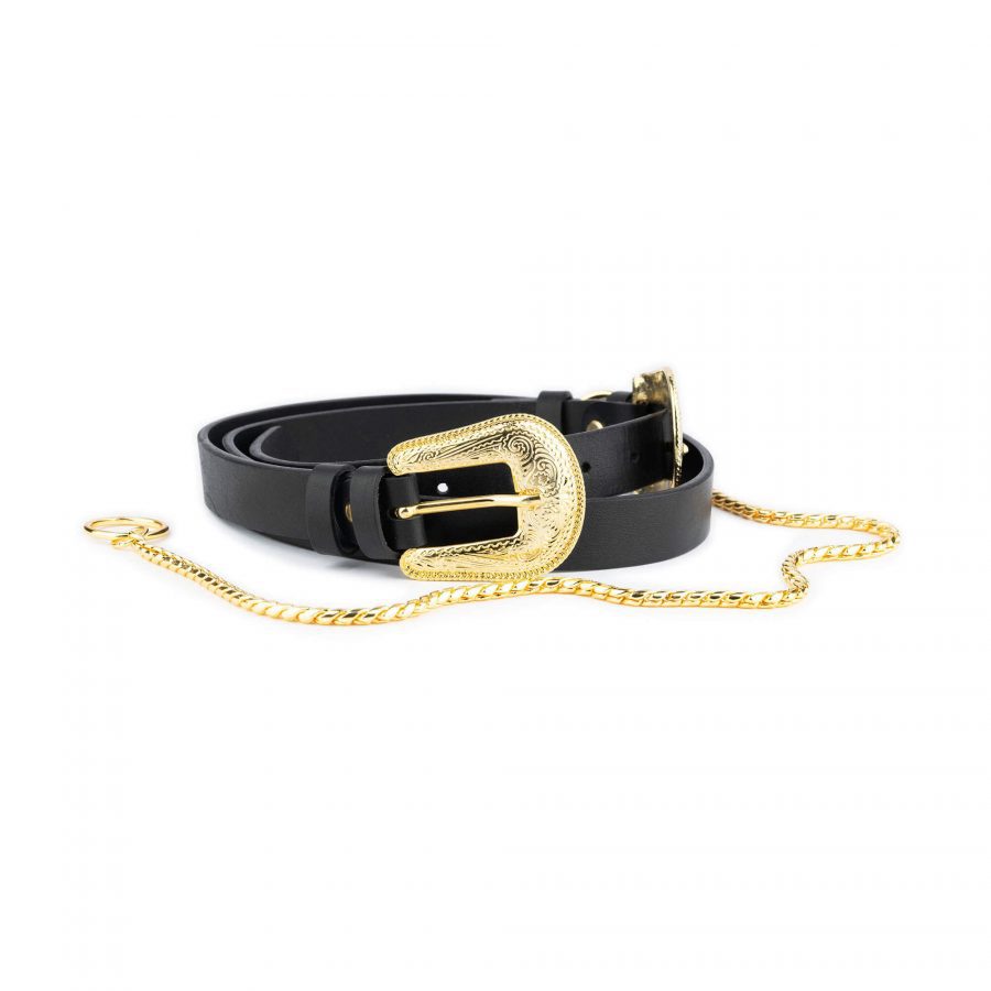 womens western double buckle belt with gold chain 10