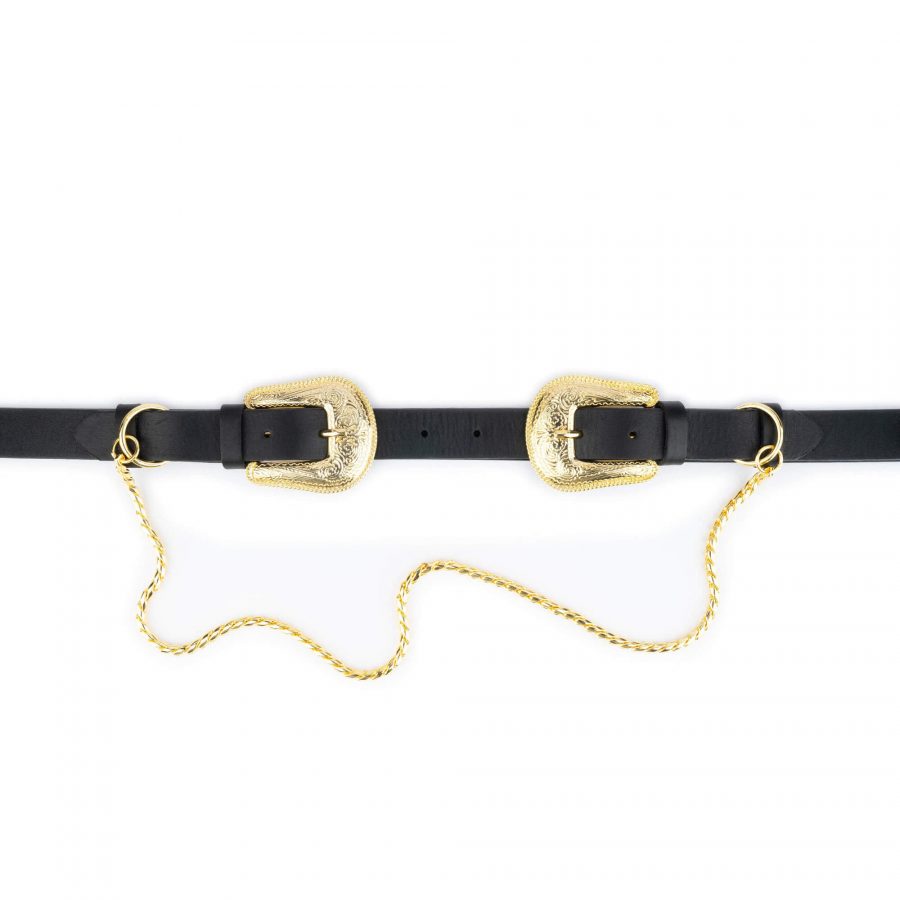 womens western double buckle belt with gold chain 5