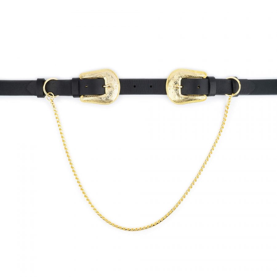 womens western double buckle belt with gold chain 9