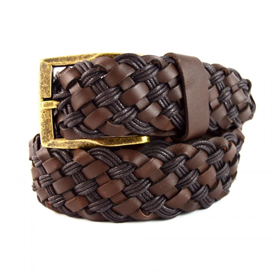 braided mens belt without holes brown leather 351022 1