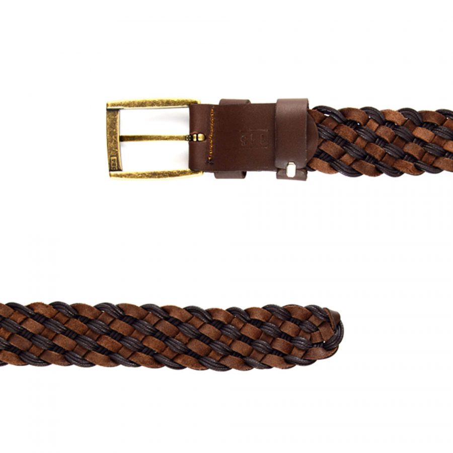 braided mens belt without holes brown leather 351022 2