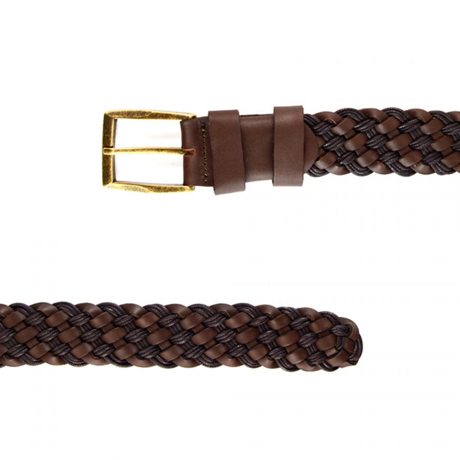 braided mens belt without holes brown leather 351022 3