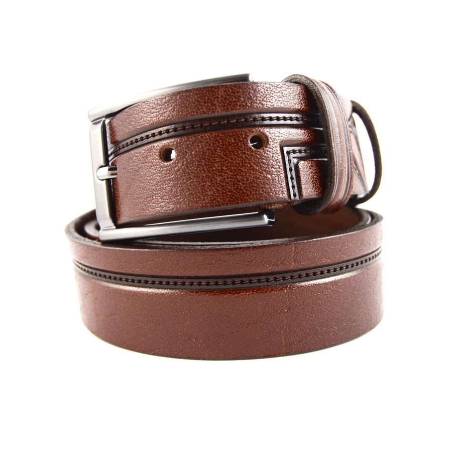 brown leather stamped belt for jeans 351107 1
