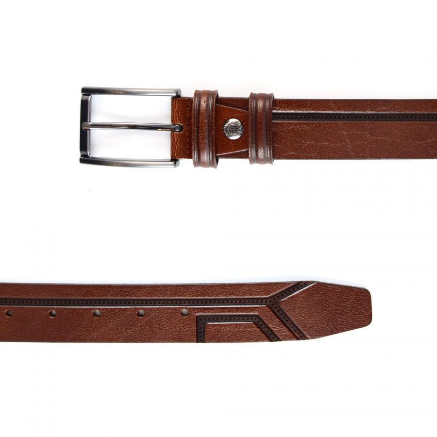 brown leather stamped belt for jeans 351107 3