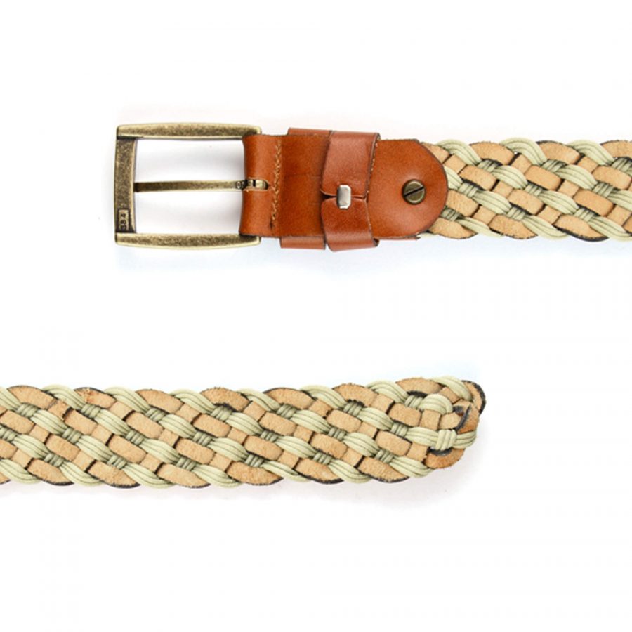 cognac brown beige braided chino belt for men 351012 2