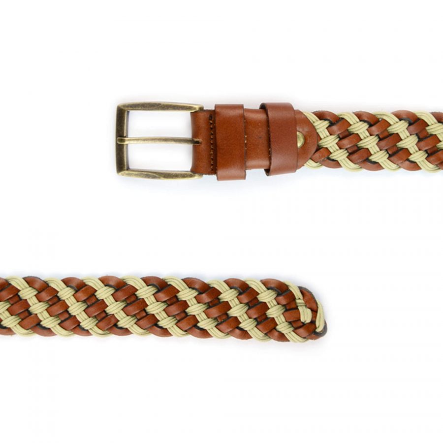 cognac brown beige braided chino belt for men 351012 3