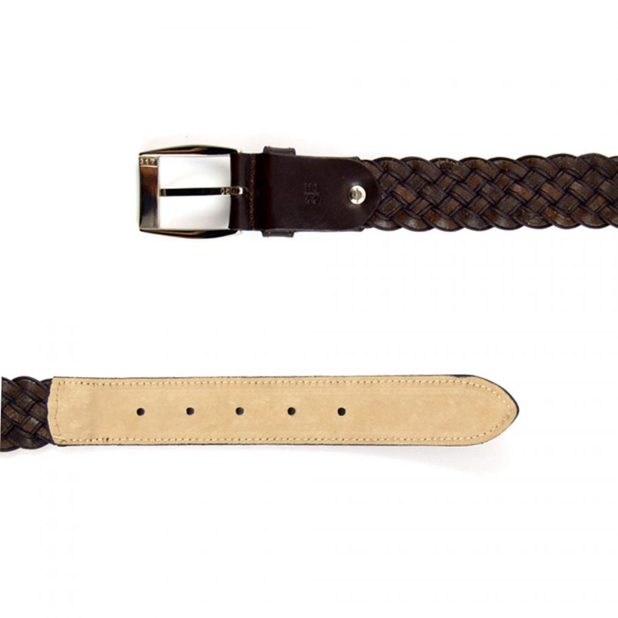 mens leather woven belt dark brown 3 5 cm 351010 3