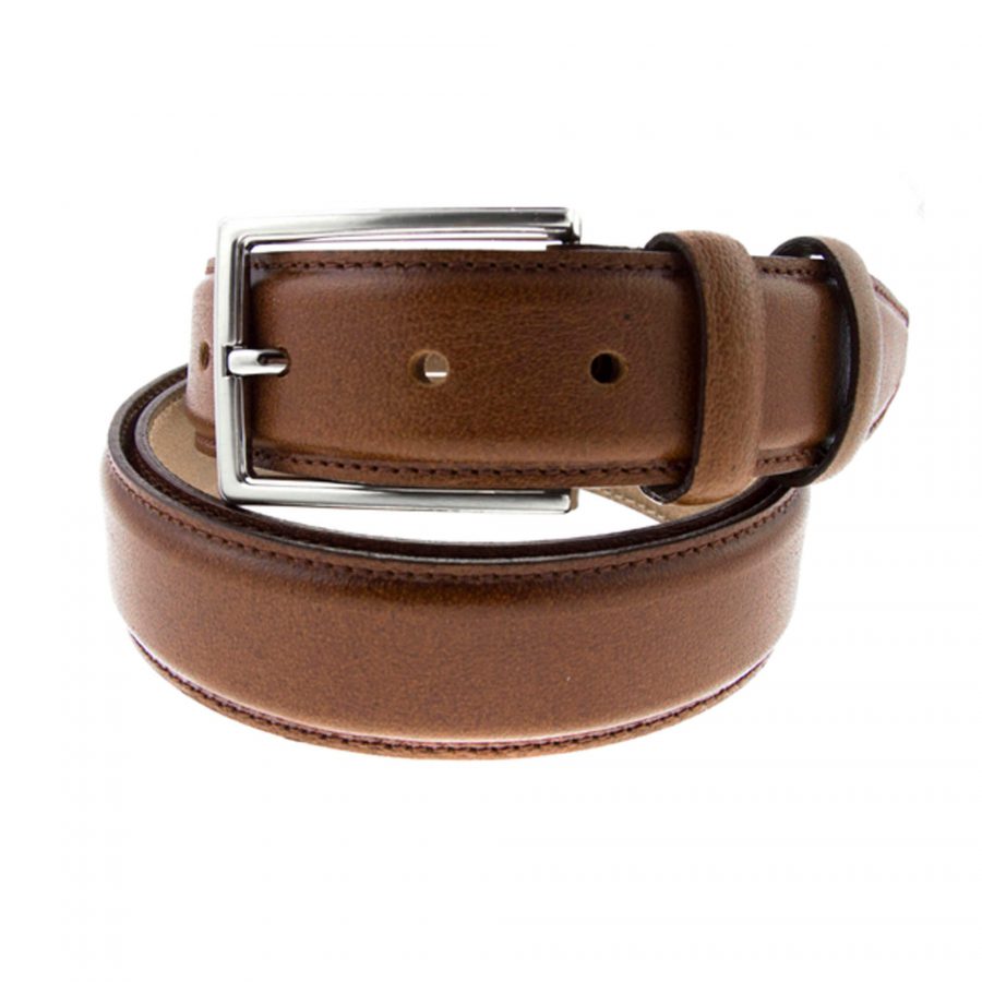 mens tan formal belt calfskin leather 351144 1