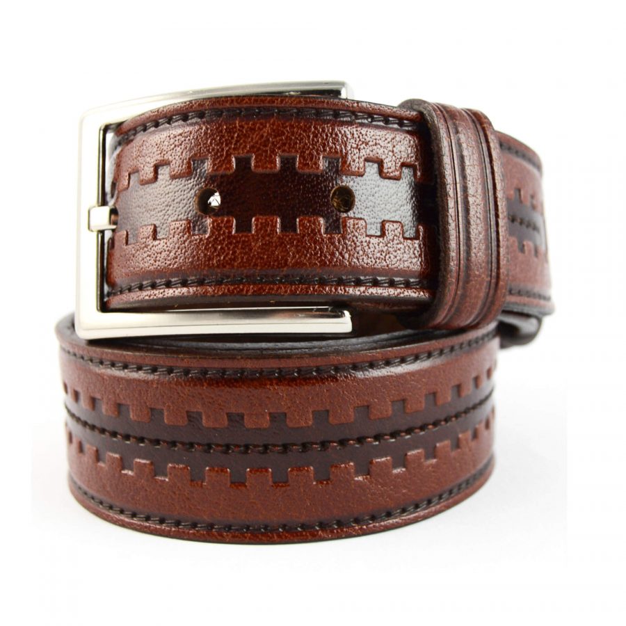 solid leather mens belt cognac brown 351079 1