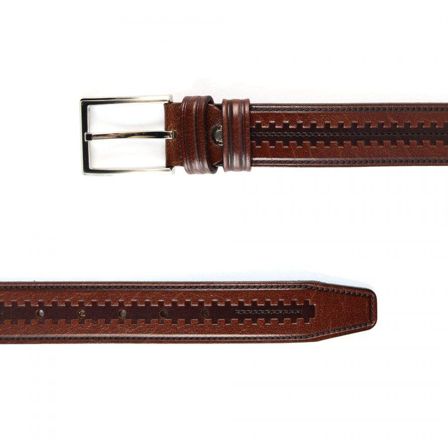 solid leather mens belt cognac brown 351079 3