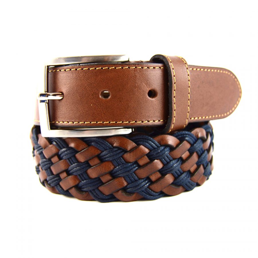woven leather golf belt brown navy blue 351030 1
