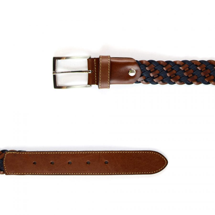 woven leather golf belt brown navy blue 351030 2