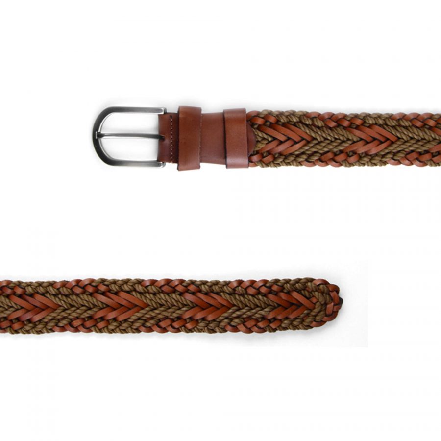 woven mens belt no holes brown with khaki 351003 2