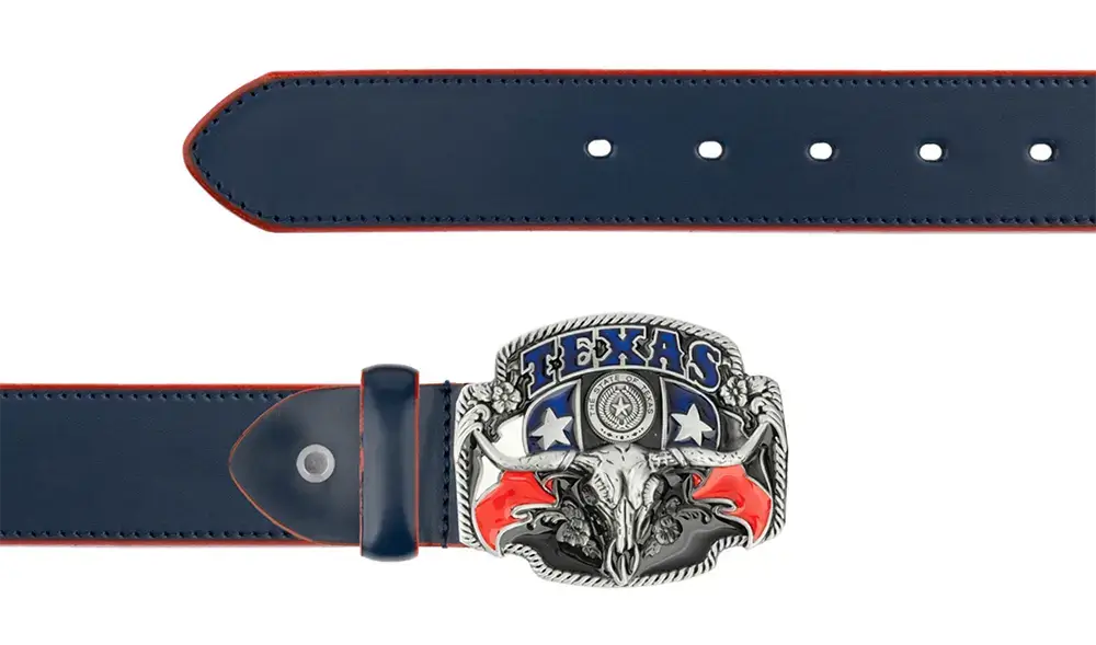 Blue longhorn buckle belt