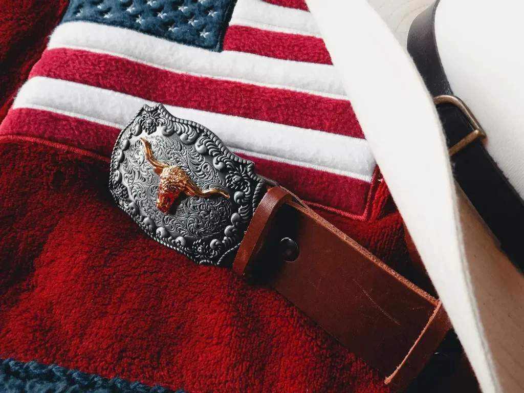 Longhorn Buckle Belt With American Flag