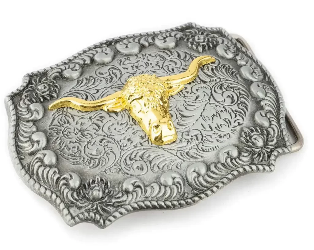 Longhorn belt buckle Silver with gold