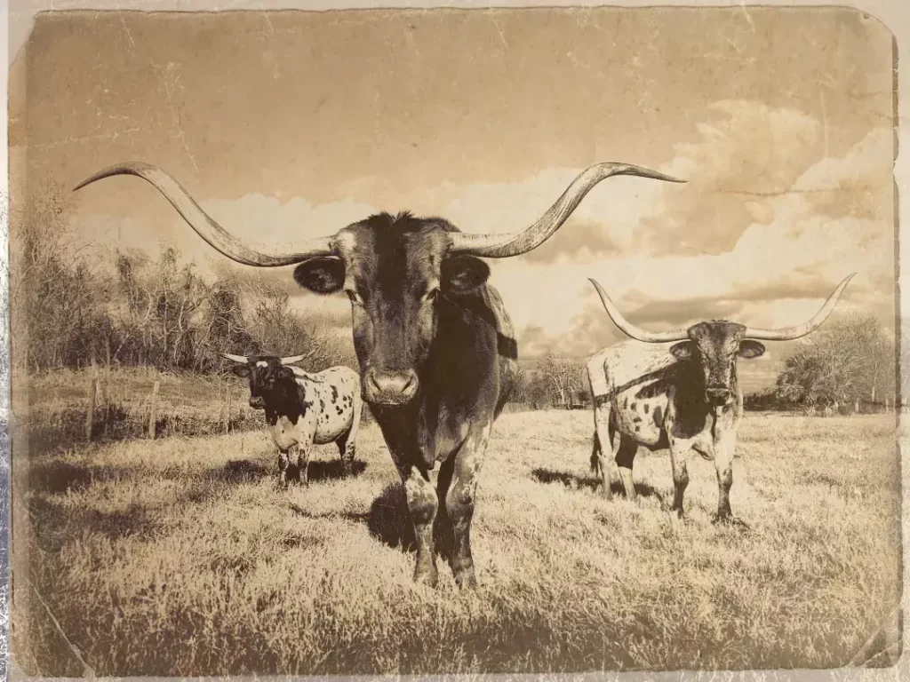 Texas Longhorn Animal At Field Watching